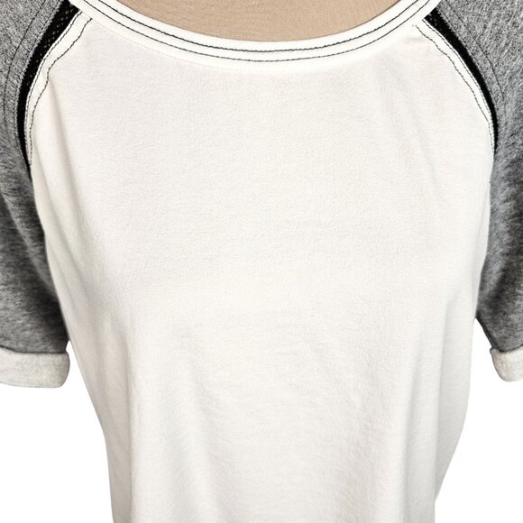 Maison Scotch White T-Shirt w/ Grey Sleeves Sz 2 - Picture 2 of 10